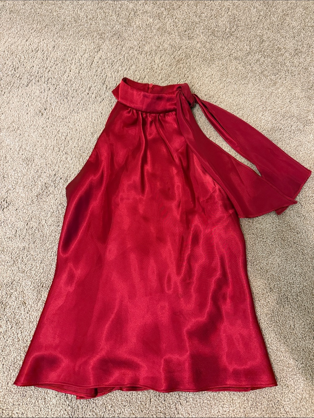 Women’s Red Satin Halter Tie-Neck Top